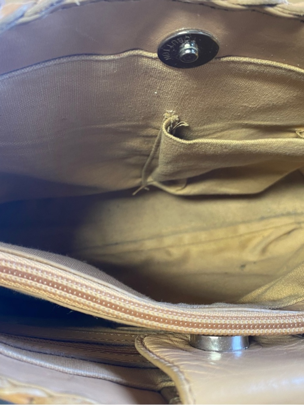 Fossil Woven Leather Crossbody Bag in Tan, Brown & Burgundy w/ Key Charm - Picture 11 of 14